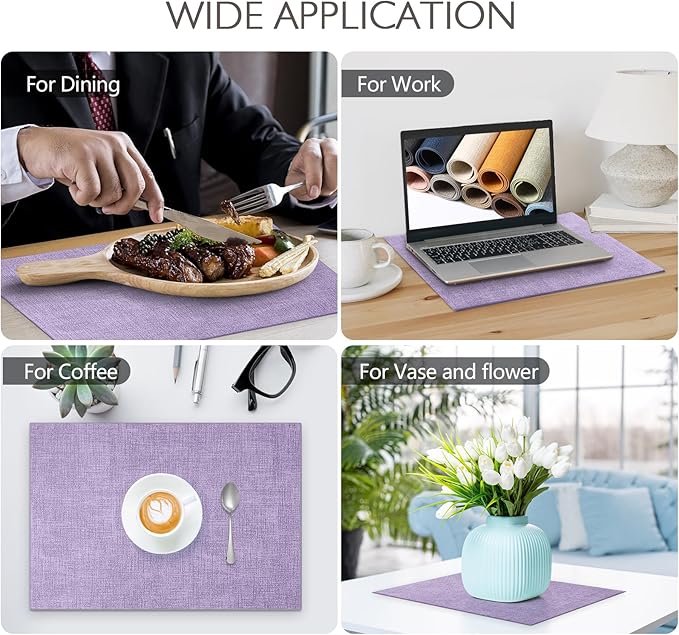 Faux Leather Placemats Set of 4 Washable PU Table mats for Kitchen Table - Heat Resistant, Waterproof, Easy Clean, Anti Slip 11.8" x 17" (Purple-4 Pack)