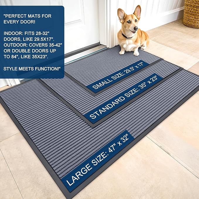 OLANLY Front Door Mat Indoor Outdoor Entrance, Waterproof Heavy Duty Doormat, Fade Resistant, Low Profile, Easy Clean Patio Porch Welcome Floor Mats for Entry, 71x47, Ash Grey