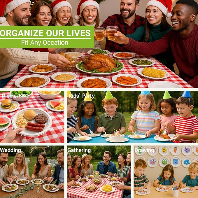 Heavy Duty Paper Plates 10 inch Large (Round-150 Count) White Disposable Dinner Paper Plates Bulk for Everyday Meals, Picnic, BBQ and Gathering, Leak Proof/Microwave-Safe/Sturdy/Cut Resistant