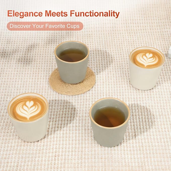 6.7 Ounce Janpanese Tea Cup Set of 4, Matte Grey | Ceramic Matcha Cup - Image 4