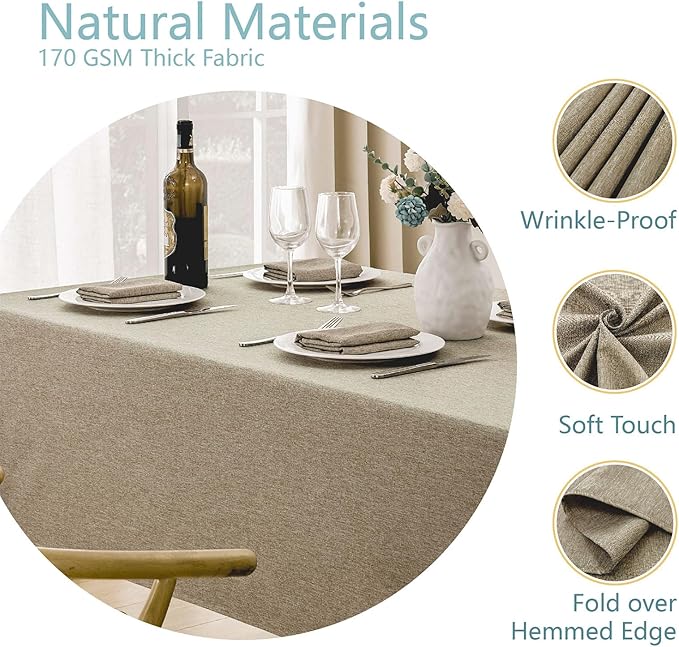 2 Pack Rectangle Tablecloth, 60x120 inch, Water Resistant Wrinkle Free Linen Textured Table Cloth Washable, Decorative Fabric Table Cover for Dining, Party and Camping, Mocha