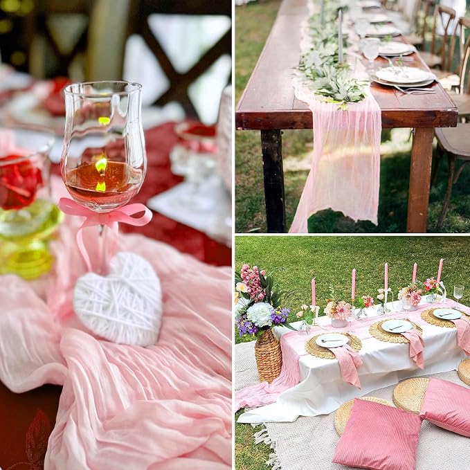 6 Pack Pink Cheesecloth Table Runner 35 x 120 Inch | Boho Gauze Fabric - Image 6