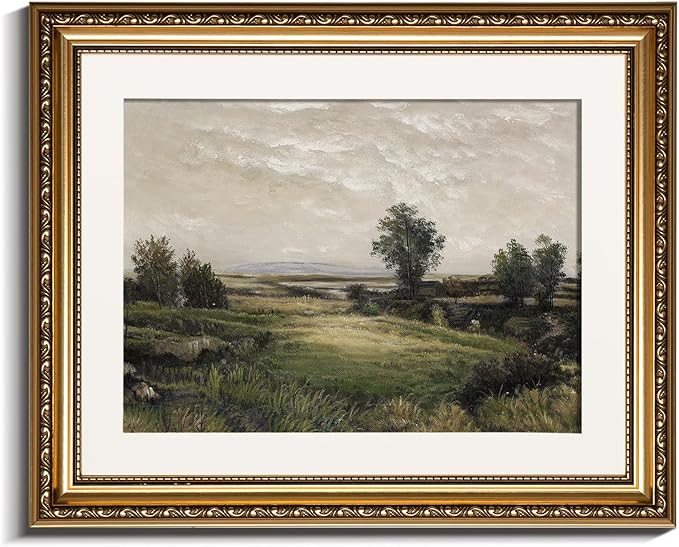 InSimSea Gold Picture Framed Wall Art, Living Room Bedroom Bathroom Vintage Wild Field Valley Canvas Print Wall Decor, Home Farmhouse Decor, Antique Paintings with Frames 13x16inch