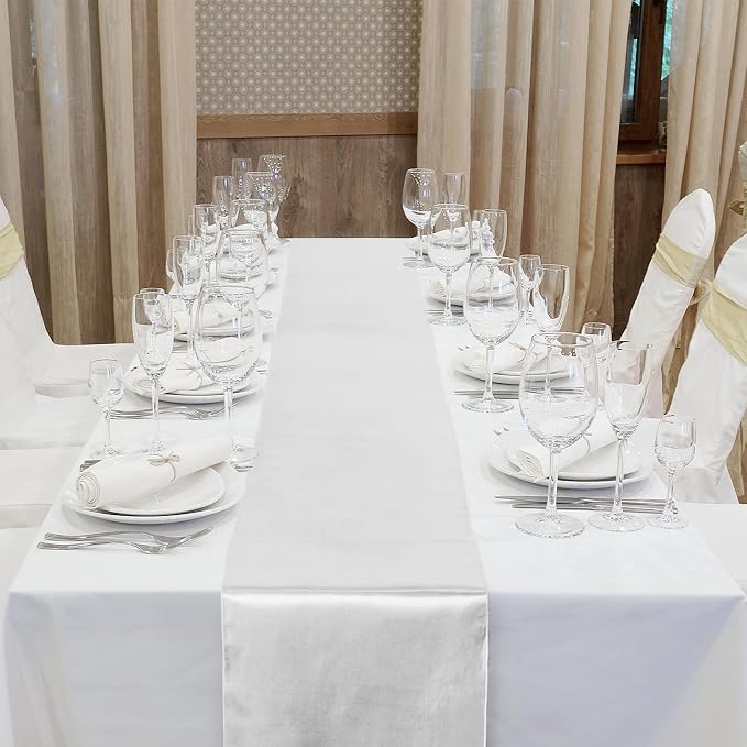 Aneco 12 Pack Satin Table Runner 12 x 108 Inch White Long Wedding Satin Silk - Image 4