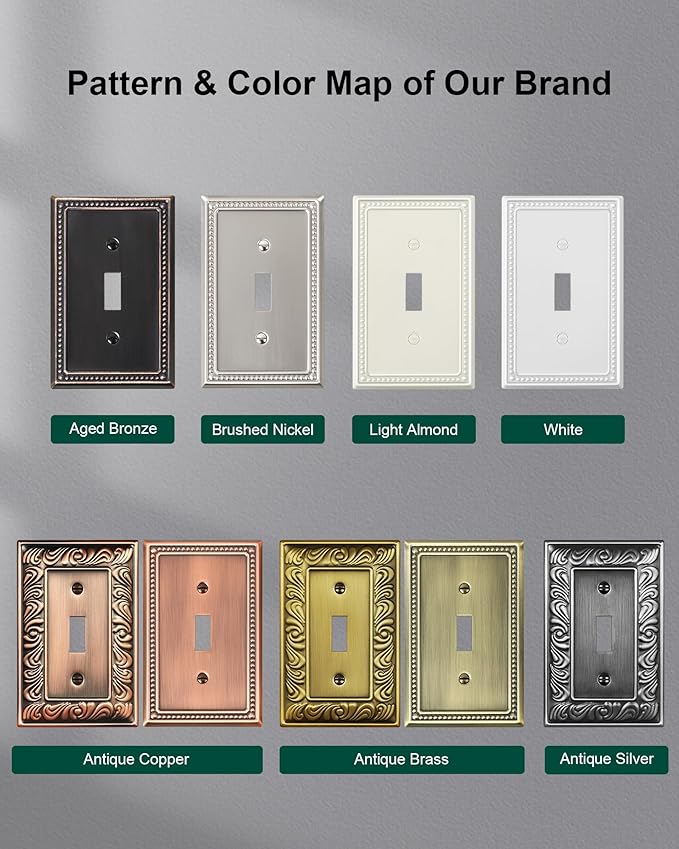 6-Pack Single Toggle Light Switch Cover Plate, Pearls Decorative Switch Plate Covers, Pure White 1 Gang Metal Wall Plate, Corrosion Resistant