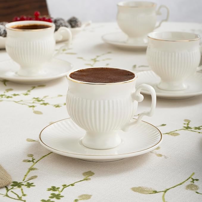 KARACA Malta 12-Piece Porcelain Espresso & Turkish Coffee Cup and Saucer Set - Image 9