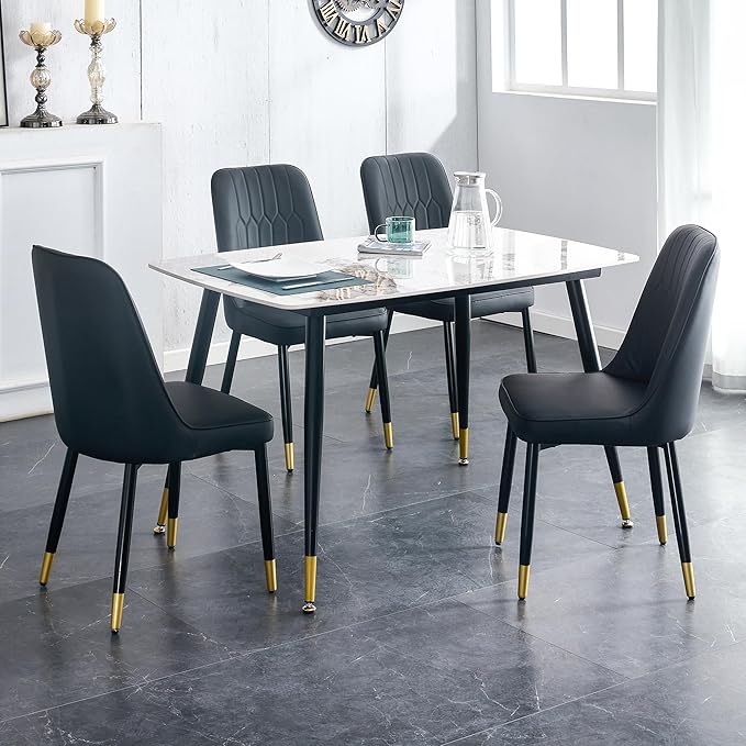 5 Piece Dining Table Set, 4 Chair Dining Table Set, Sintered Stone Kitchen Table Top and Modern Chairs Set of 4 for Kitchen Dining Room, Small Space