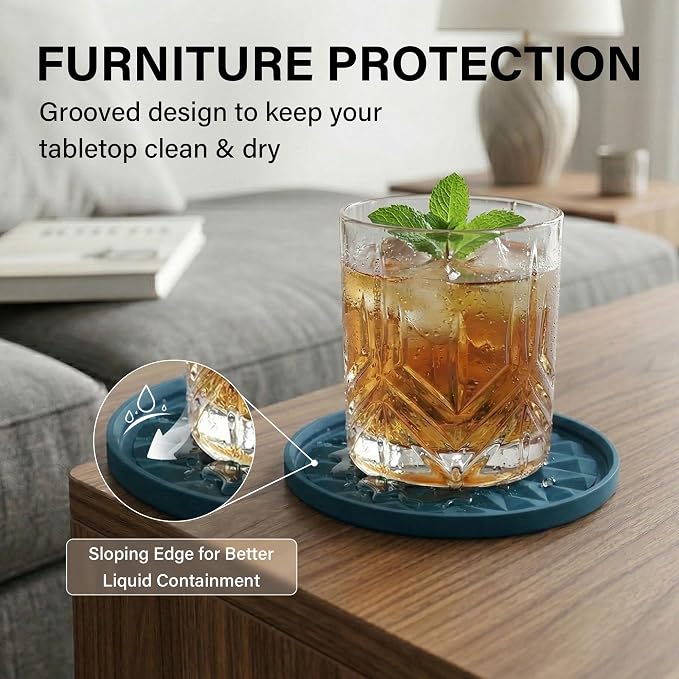 Silicone Drink Coasters Set of 6, Desk Cup Coaster | Prevents - Image 4