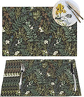 Botanical Print Floral Placemats Set of 6 Black Sage Green Spring Flower Plant Wipeable Table Mats Reusable Washable PVC Rectangle Place Mats for Kitchen Dining Home Decor 12x18 Inches
