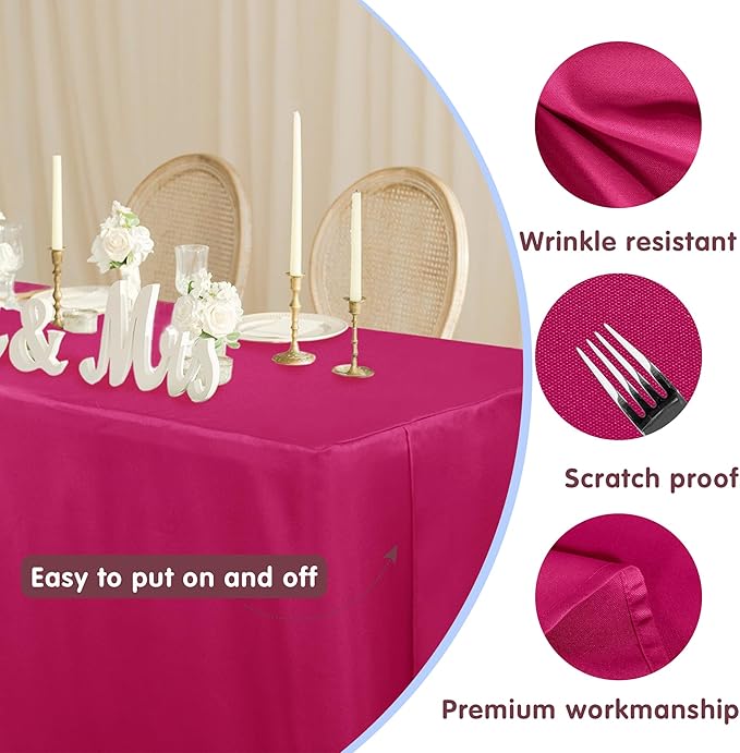 HolidayIdeas Fitted Table Covers for 6 Foot Tables - 72 x 30 Inch - 2 Pack Rectangle Fuchsia/Hot Pink Table Clothes Polyester Fabric Table Cover for Folding Table, Parties, Birthday, Trade Show