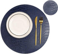 Round Leather Placemats for Round Tables Set of 8, Blue Table Place Mats and Coasters, Washable Easy to Care for Indoor Decor 13" Diameter