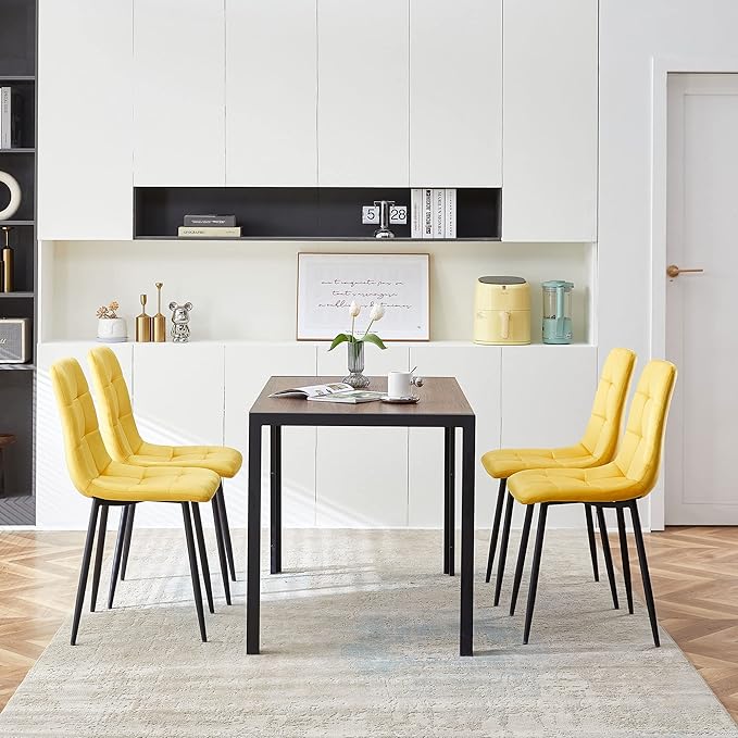Dining Room Set for 4, 47" Rectangular Table with Durable MDF Tabletop Easy Clean & 4 Elegant Velvet Dining Chair Upholstered Living Chair with Backrest for Dining Room, Restaurant
