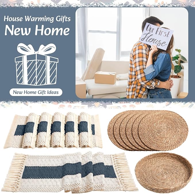 Boho Placemats 4/6/8 Set of Round Woven Placemat Macrame Style Bicolor - Image 7