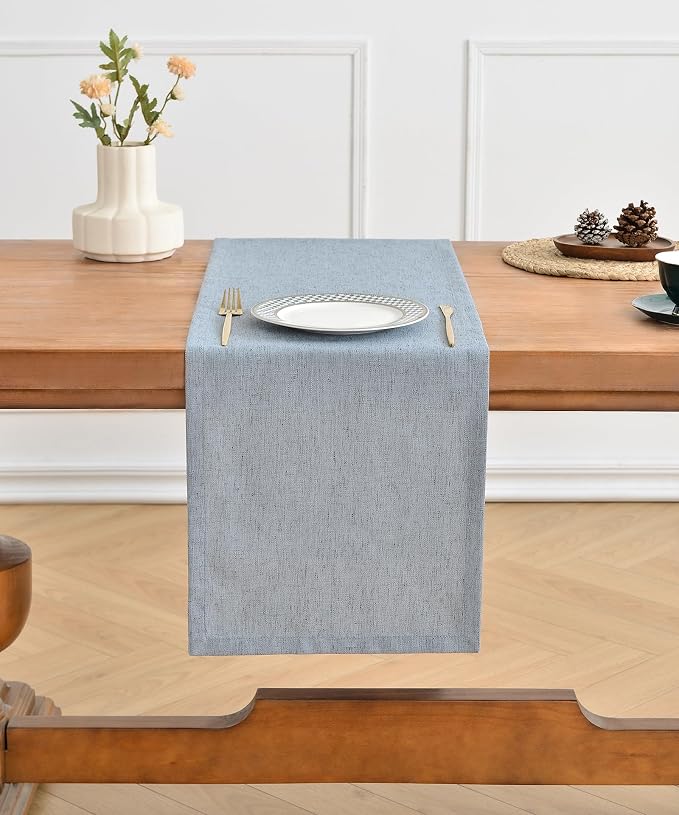 Wracra Linen Table Runner, Burlap Dusty Blue Table Runners 90 Inches Long | - Image 5