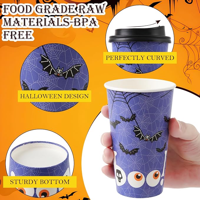 Tamone 100 PACK Halloween Cups 12OZ Disposable Coffee Cups - Image 3
