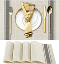 DACHUI Placemats Set of 4, Soft & Elegant Woven Vinyl Place Mats, Water Resistant, Heat Resistant, Washable, Durable Table Mats (Grey Stripes)