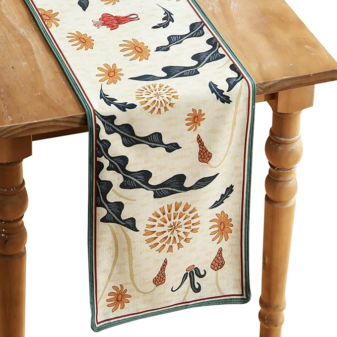 bilin gaier Designer French Linen Long Table Runner, Floral Pattern, Dining by bilingaier