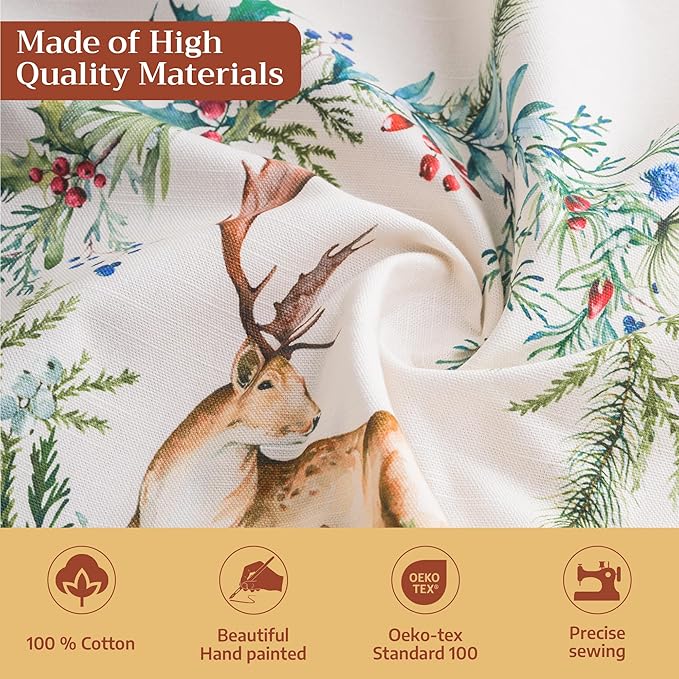 Maison d' Hermine Table Cloth Square Table 100% Cotton 54 x 54 Inches Fall Tablecloth Reusable Everyday Use for Thanksgiving Christmas Decorations Dining Farmhouse Party (Holly Time)