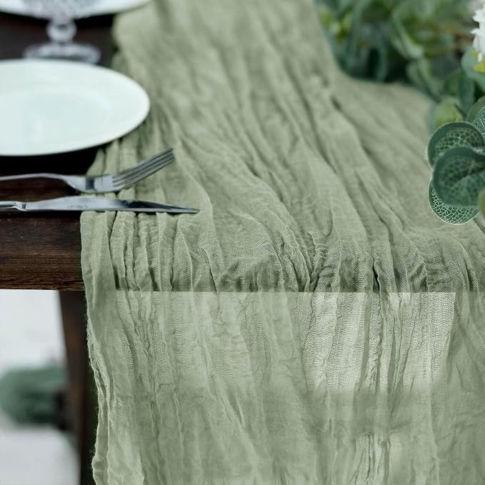 Efavormart 10ft Dusty Sage Cheesecloth Table Runner - Image 5