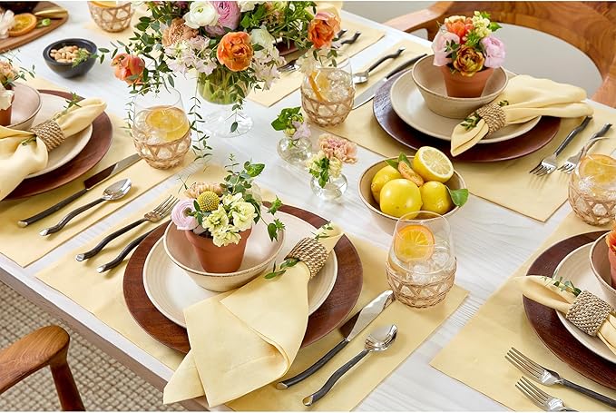 Solino Home Linen Placemats Set of 4 - Golden Straw Placemats 14 x 19 Inch - 100% Pure Linen Table Place Mats for Spring, Easter - Fete
