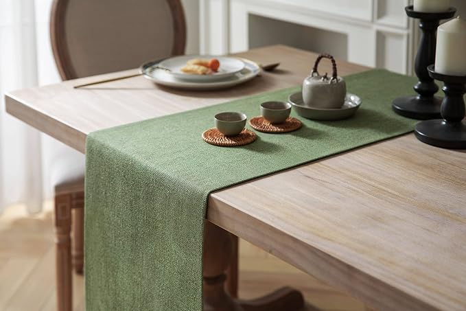 Burlap Style Farmhouse Table Runner, 14x36 Inches Grass Green | Thick Durable - Image 3