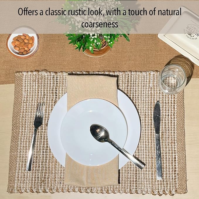 Natural Jute and Ivory Placemats, 13x19 Inch Dining Table Placemats - Image 2