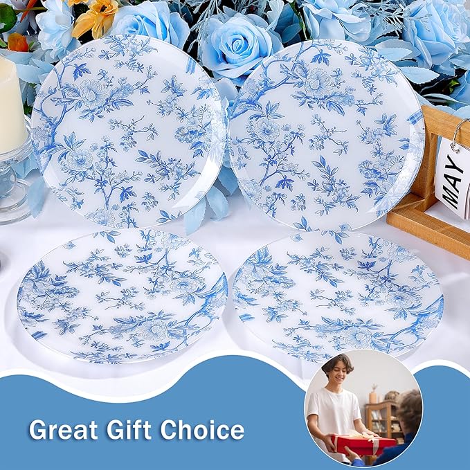EI 60pcs Blue and White Floral Plastic Plates Fancy Blue Floral Disposable Heavy Duty,10.25inch Dinner Plate and 7.5inch Dessert Plate,Disposable Nice Plastic Plates for Party,Wedding(Value,Elegant)