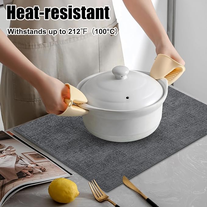 Homaxy Faux Leather Heat Resistant Placemats for Dining Table Set of 6, Waterproof Wipeable Washable PU Table Mats, Easy to Clean Anti-Slip Place Mats, 11.8" x 17", Dark Grey