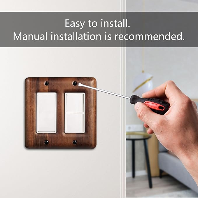 Two Light Switch Cover Plate Solid Walnut Decorative 2-Gang Light Switch Cover, Premium Wooden Wall Plate