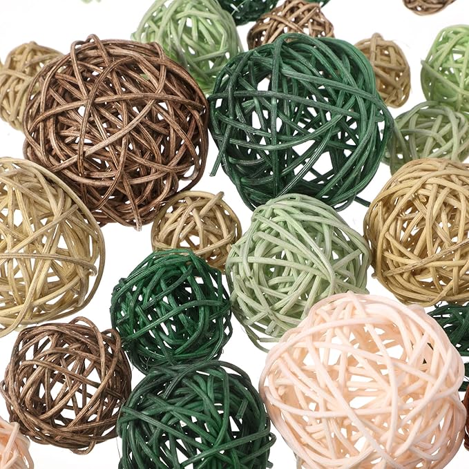 Patelai 36 Pcs Wicker Rattan Balls Decorative Balls for Vase Centerpiece Bowls Orbs Filler for Home Decor,4 Sizes(Vivid Color)