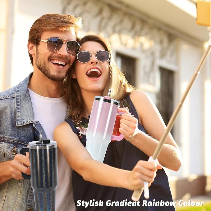 40 oz Shiny Tumbler with Handle and Straw, Stainless Steel Tumbler with Lid and - Image 7