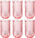 Pink Vintage Drinking Glasses Set of 6-17oz Hand-Blown Highball Ribbed Glassware by TrophyToast