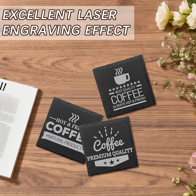 48 PCS Slate Coasters Black Square 4 Inch Bulk Rock, Blank Laser Engraving - Image 7