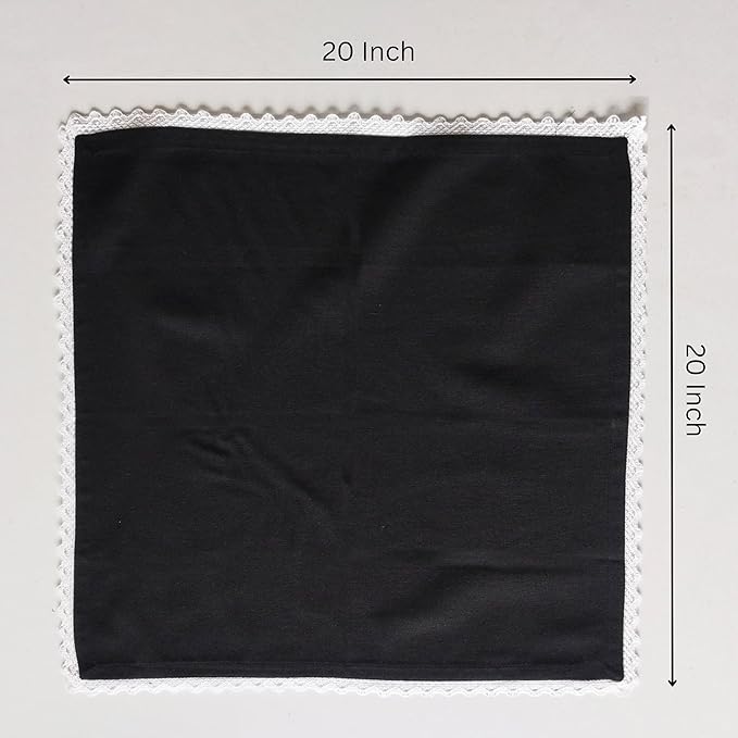 Fingercraft Dinner Cloth Napkin Cotton Linen Set of 12 Mitered Corners with Natural Elegant Lace for Everyday Use Napkins are Pre Shrunk and Good Absorbency with Lace 20x20 in Black