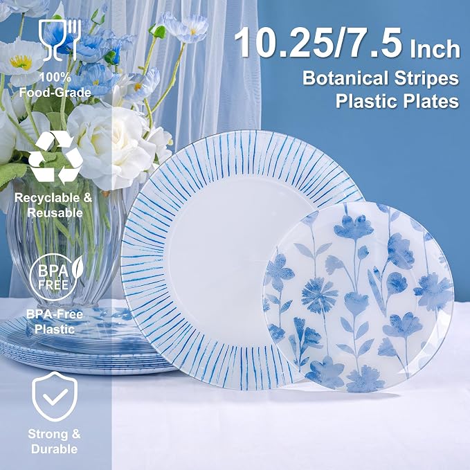 U-QE 50Pcs Blue Plastic Plates - Image 2
