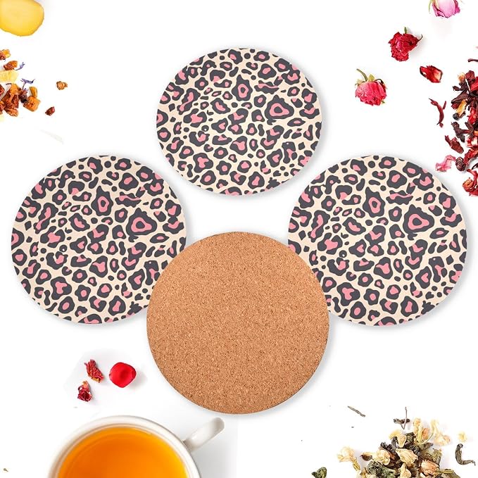 Leopard Pattern Pink Black Hawaiian 4 Pcs Coasters - Image 6