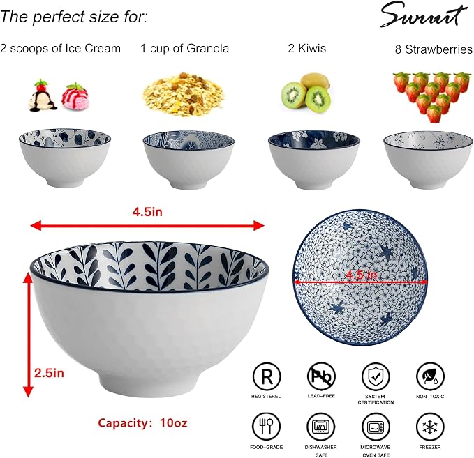 Japanese Style Ceramic Rice Bowls, 10 Ounces Small Salad, Ice Cream Snack Dip - Image 2