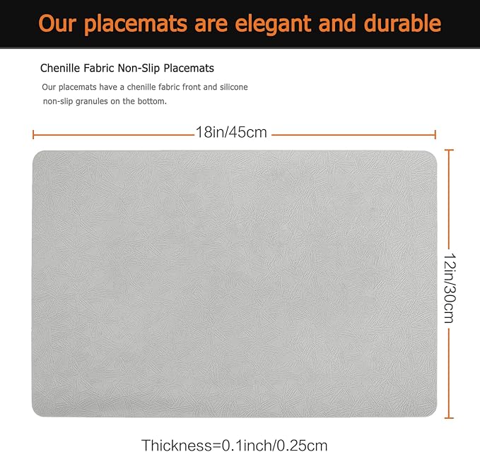 Vinyl Placemats Set of 6 Faux Leather 100% Waterproof Wipeable Washable Place Mats Heat Resistant Easy Clean Non-Slip Table Mats for Indoor Outdoor. (6, Light Gray)