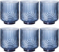 Blue Vintage Drinking Glasses Set of 6-15oz Hand-Blown Highball Ribbed Glassware by TrophyToast