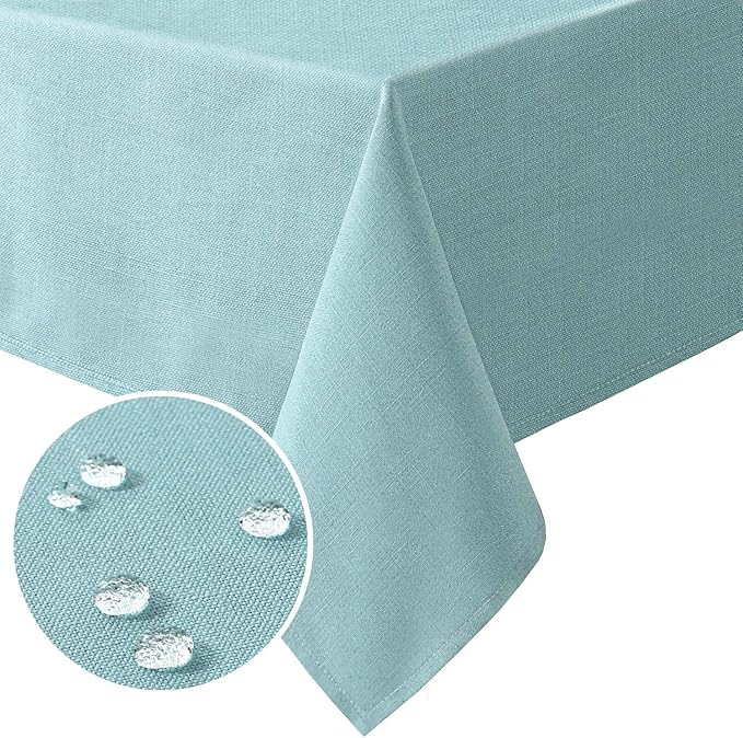 H.VERSAILTEX Linen Textured Table Cloths 54 x 80 Inch Premium Solid Tablecloth Spill-Proof Waterproof Table Cover for Dining Buffet Feature Extra Soft and Thick Fabric Wrinkle Free, Aqua