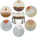 Drink Coasters with Holder,6 Pcs Japanese Style Sun Landscape Coffee Cup Mat with Storage Holder, Durable Ceramic Coaster Set for Hot & Cold Beverages