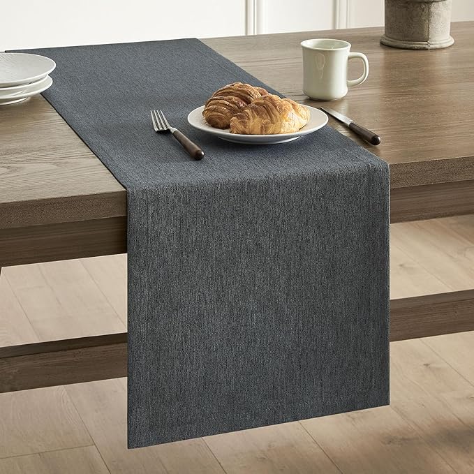 Basic Linen Style Table Runner, 14x48 Inch Charcoal | Mitered Corner Design by ZEEMARTONLINE