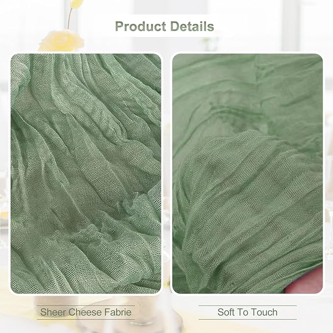 6 Pack Sage Green Cheesecloth Table Runner 35x120 Inch 10Ft Rustic Gauze Cheese - Image 2