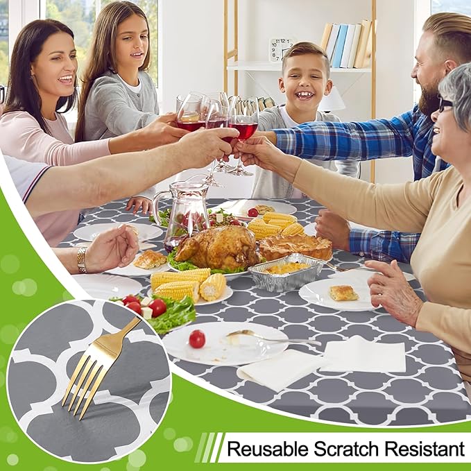 Smiry Rectangle Table Cloth, Waterproof Vinyl Tablecloths with Flannel Backing for Rectangle Tables, Wipeable Spillproof Plastic Tablecloth for Dining, Camping, Indoor and Outdoor (54"x120", Grey)