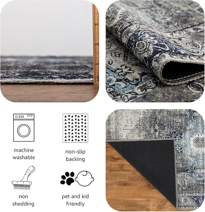 Keen Home Design 3x5 Rug - Machine Washable Entry Rug with Non-Slip Backing, Ideal for Enteryway, Kitchen, Bathroom, Laundry Room - Vintage, Easy Clean, Durable, Low Pile - (3' x 5')