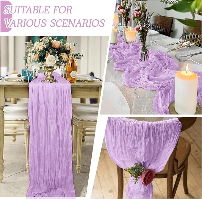 6 Pack Lavender Cheesecloth Table Runner 17x108 Inch Semi Sheer Boho Gauze - Image 3