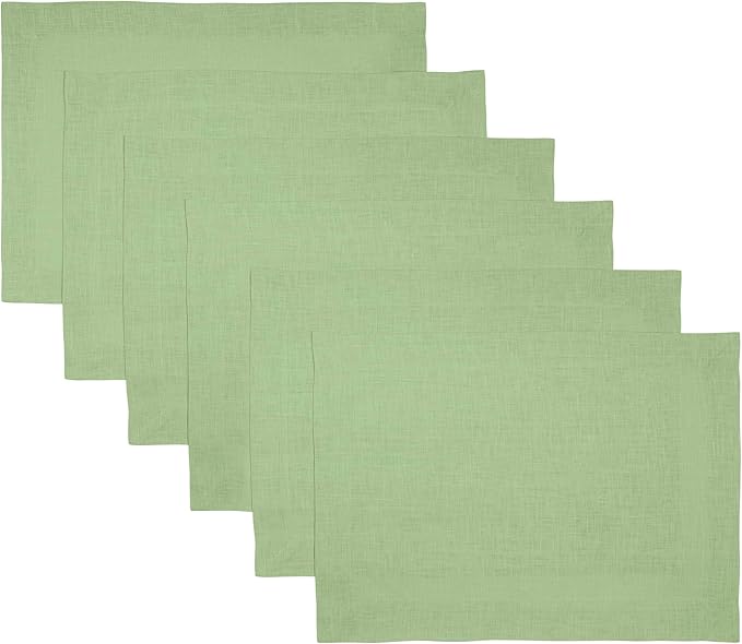 D'Moksha Homes Linen Placemats 14 x 19 Inch - Sage Green Placemats Set of 6-100% Pure Linen Table Place Mats for Spring, St Patricks Day, Easter - Handcrafted and Machine Washable