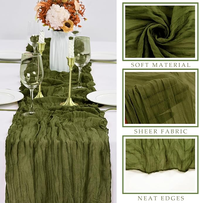 6 Pieces 10FT Olive Green Cheesecloth Table Runner Boho Gauze Fabric Runner - Image 2