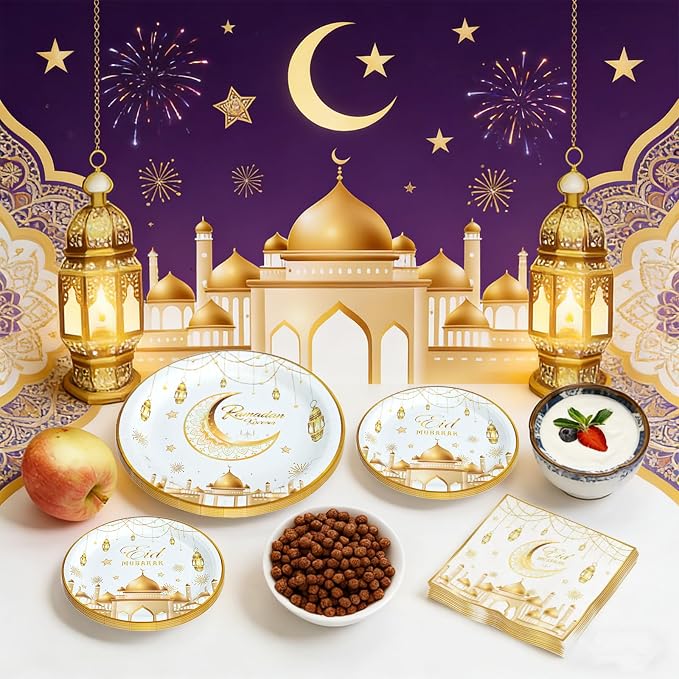 180pcs Ramadan Eid Mubarak Party Supplies, Serves 60 | Disposable Tableware - Image 5