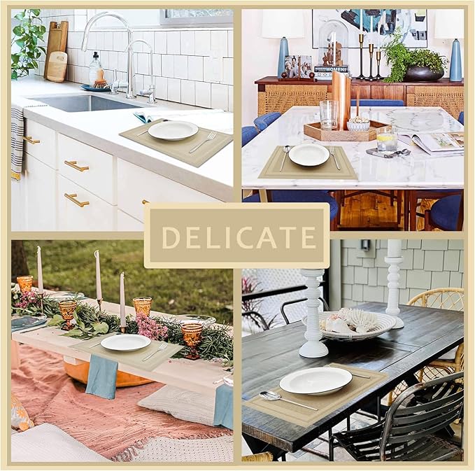 DACHUI Placemats Set of 4, Linen Look Woven Place Mats, Water Resistant, Heat Resistant, Washable, Durable Table Mats (Beige)